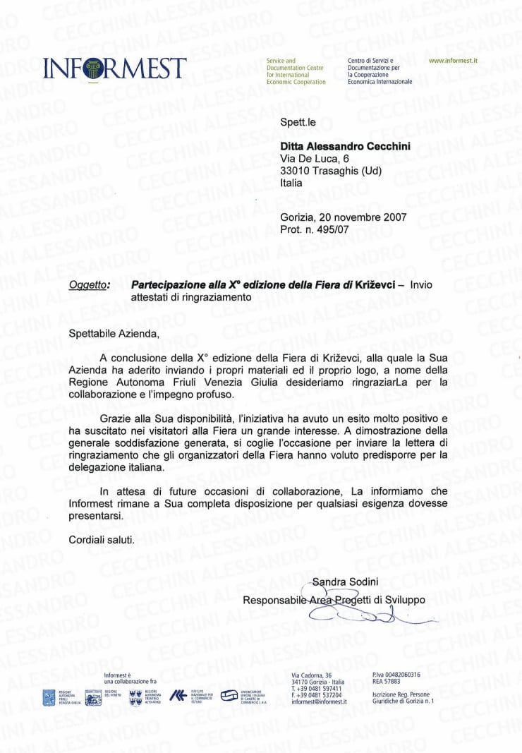 Lettera di ringraziamento