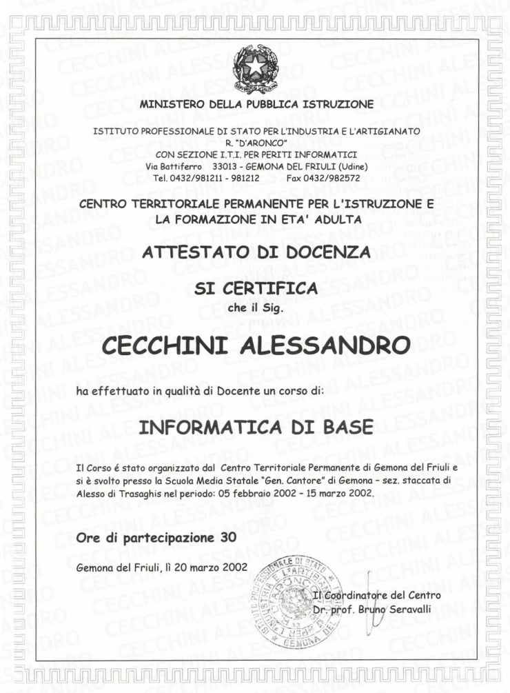 Attestato di docenza